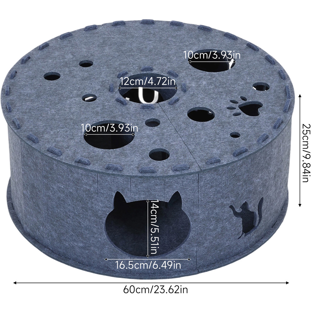 H&O Direct 2-Tier Grey Donut Shape Round Felt Cat House Image 6