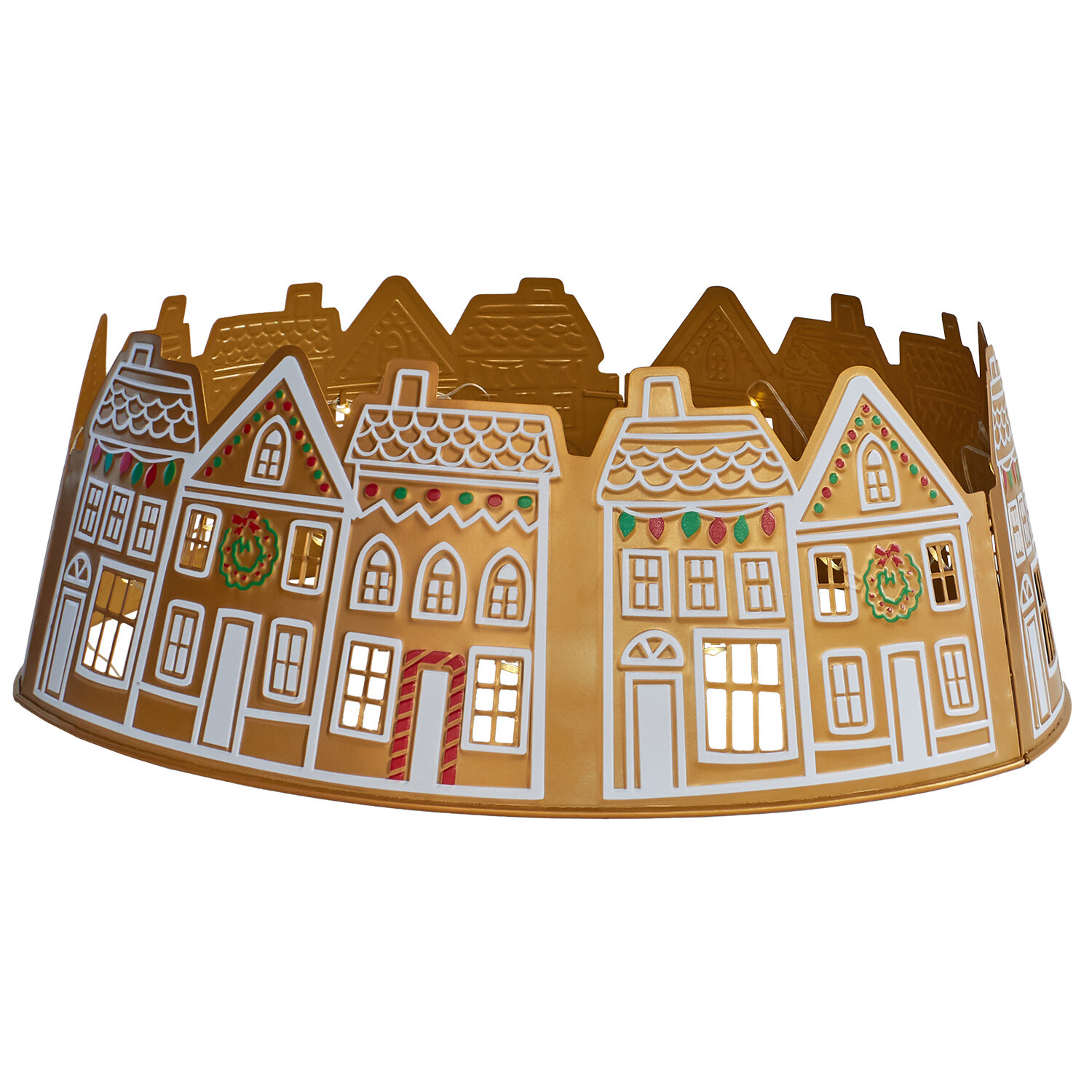 LED Gingerbread House Tree Skirt Brown and White Image 5