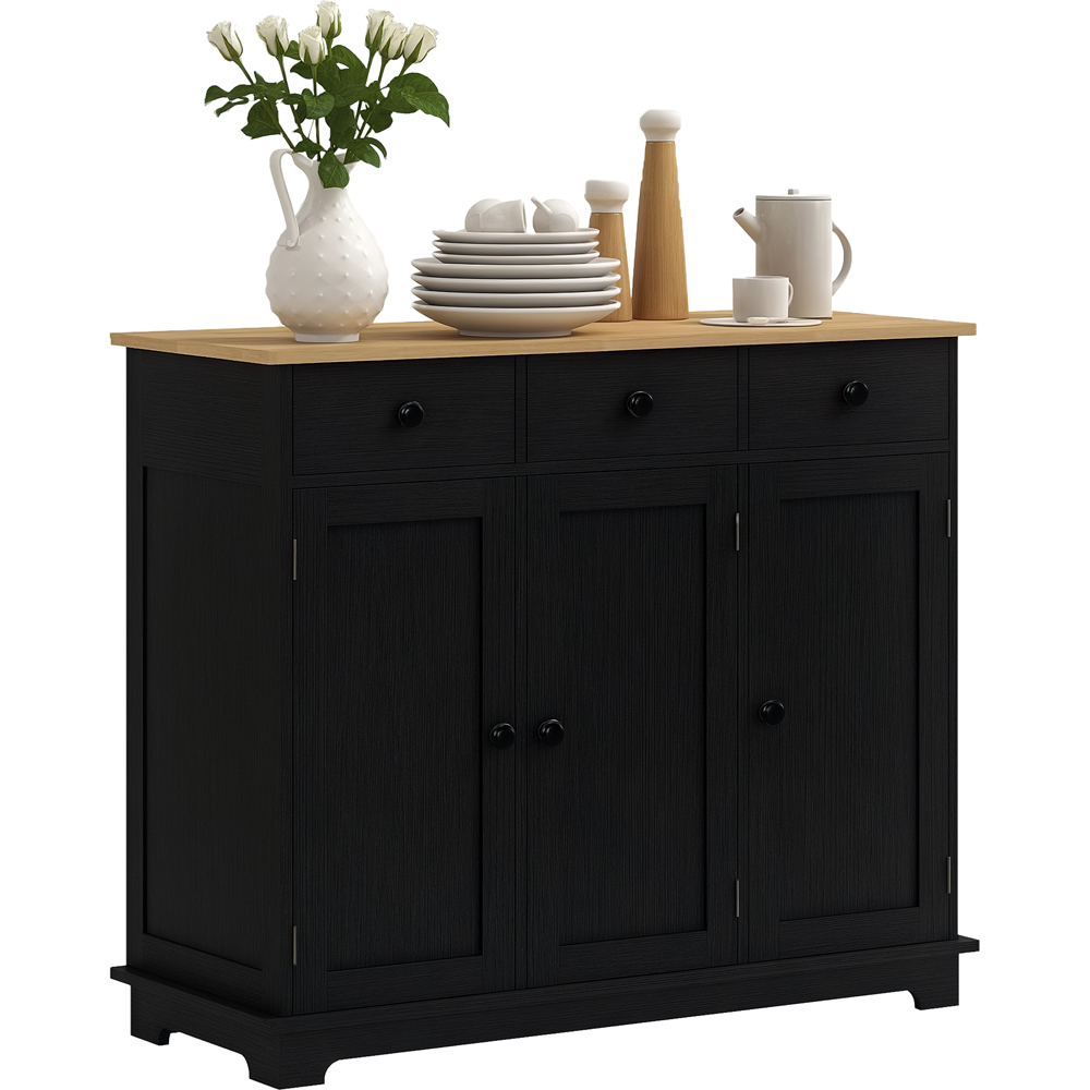 HOMCOM 3 Door 3 Drawer Black Sideboard Storage Cabinet Image 2