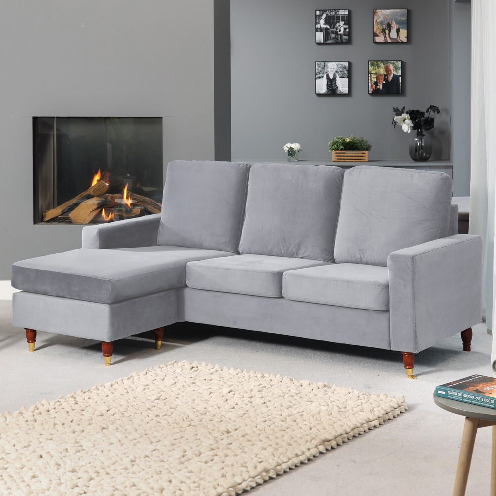 Hendrick 3 Seater Grey Reversible Corner Sofa Image 4