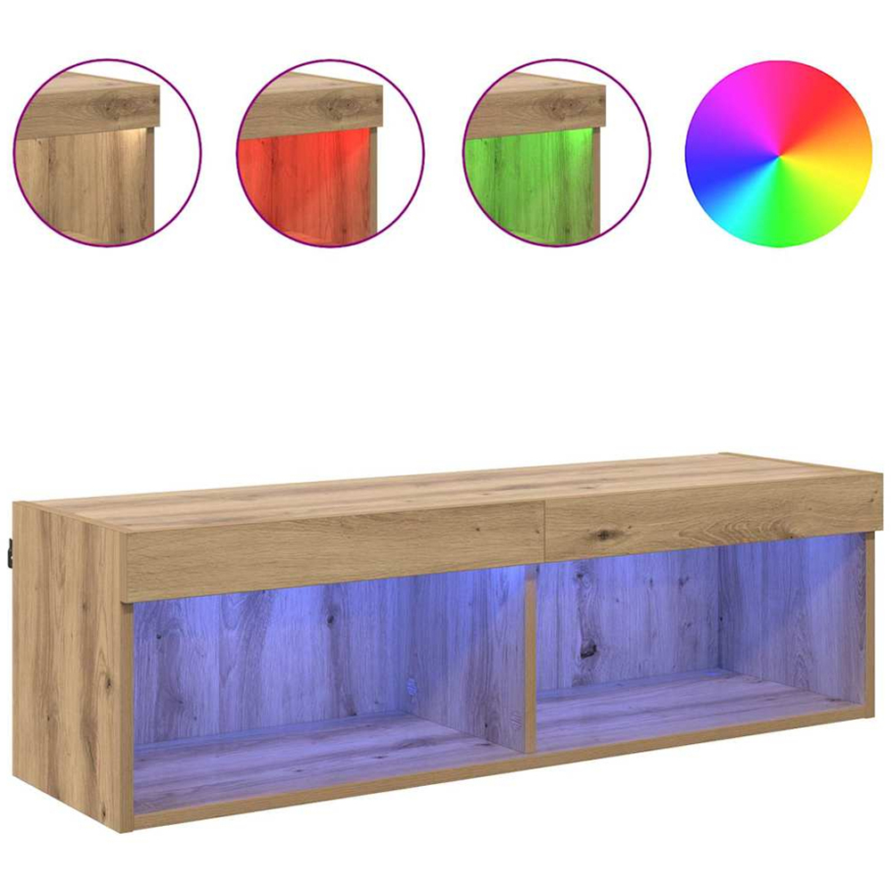 vidaXL 2 Shelf Old Wood Wall Mounted Wide TV Cabinet with LED Light Image 4