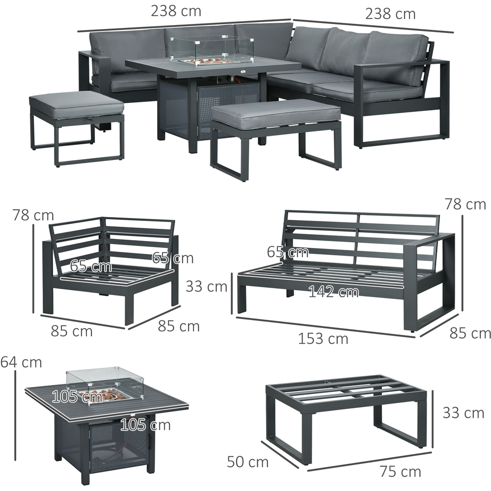 Outsunny 7 Seater Yard Grey Sofa Corner Lounge Set with Fire Pit Table Image 7