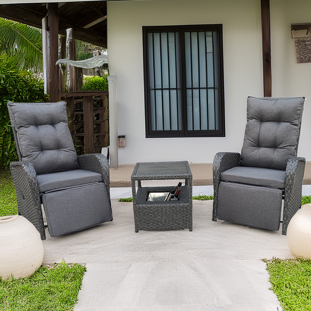 Furniture One 2 Seater Grey Reclining Patio Set with Soft Cushion and Ice Bucket Image 1