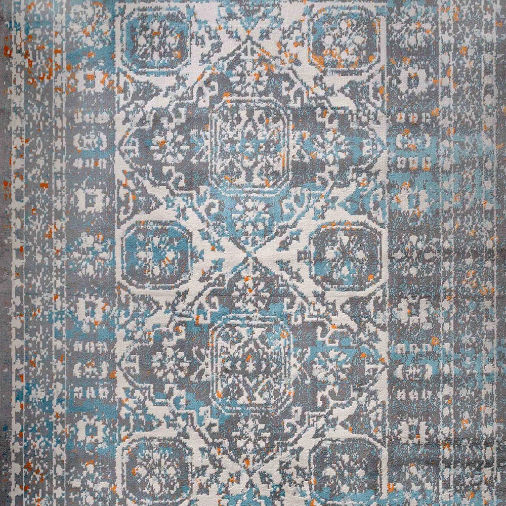 Kukoon Grey and Blue Traditional Medallion Bordered Rug 150 x 80cm Image 3