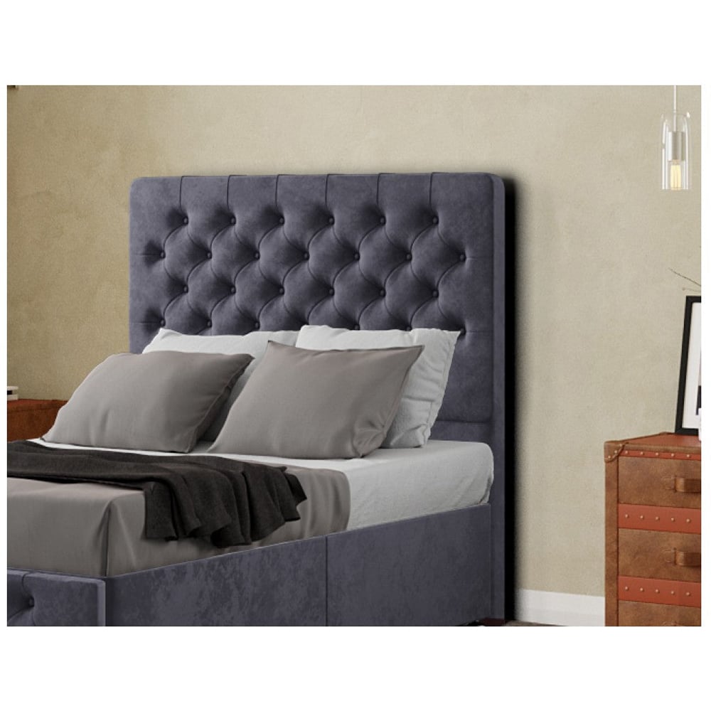 Eleganza Mary Chesterfield Super King Black Linen Floor Standing Headboard Image 4