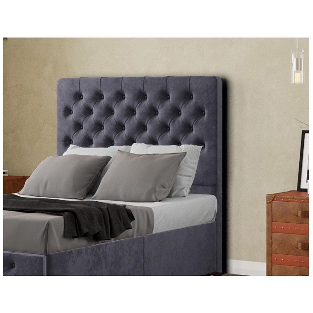 Eleganza Mary Chesterfield King Black Linen Floor Standing Headboard Image 4