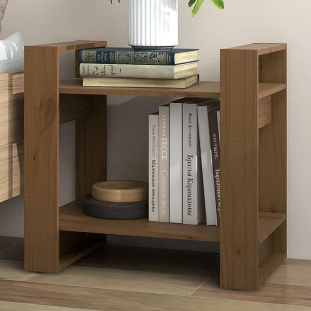 vidaXL 2 Shelf Honey Brown Solid Pine Wood Bookcase Image 1