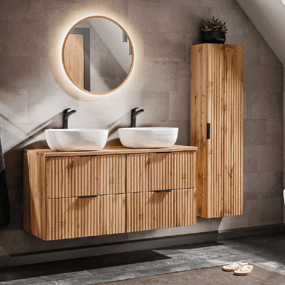 Impact Furniture Adel 4 Drawer Oak Wall Hung Countertop Double Vanity Unit 1200mm Image 8