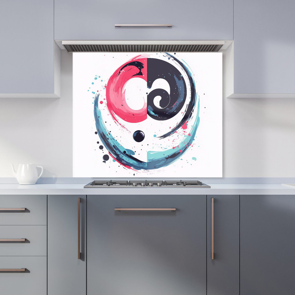Warren Reed Designer Yin Yang Harmony In Modern Art Glass Kitchen Splashback 75 x 90cm Image 1