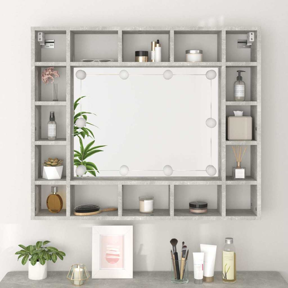 vidaXL 16 Shelf LED Grey Mirror Cabinet Image 8