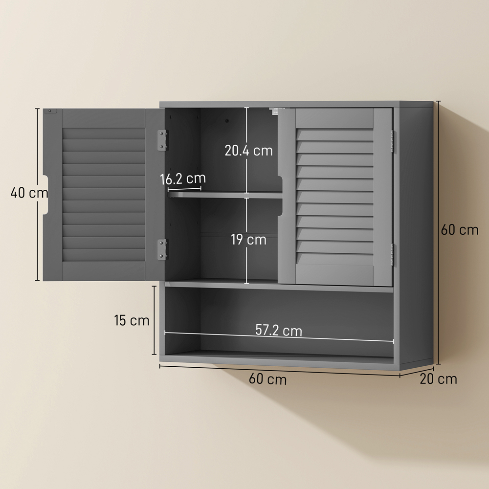 Portland 2 Door Single Shelf Grey Wall-Mounted Bathroom Storage Cabinet Image 9