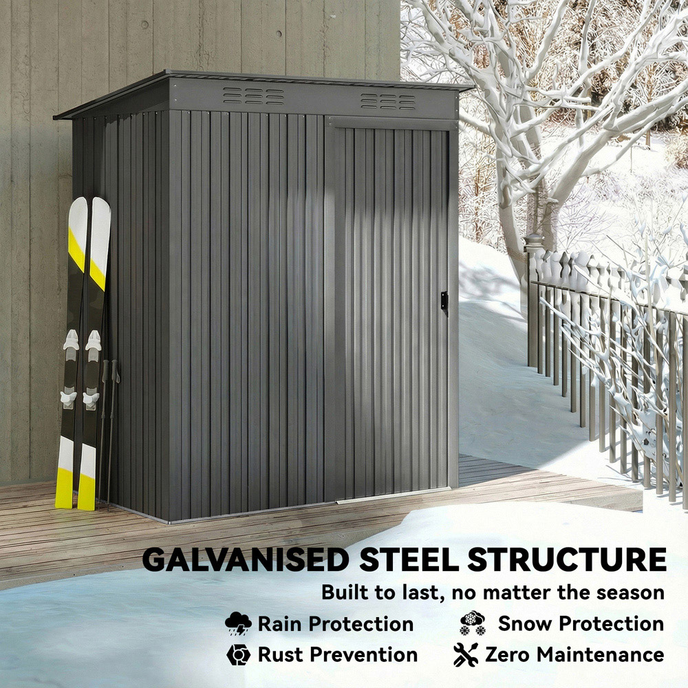 Outsunny 5 x 3ft Light Grey Galvanised Metal Garden Storage Shed Image 5