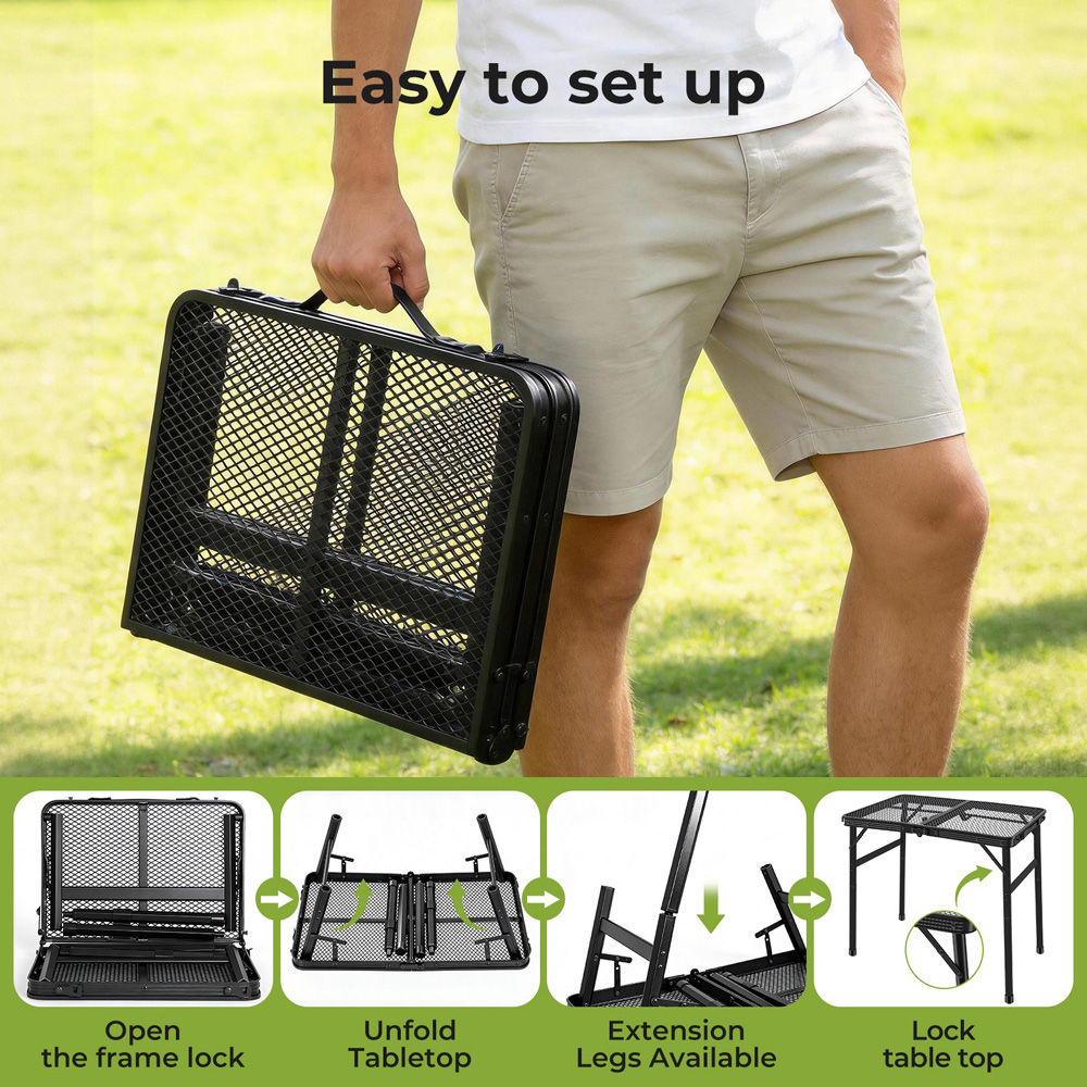 Levede Black Aluminium Adjustable Height Foldable Camping Table 60cm Image 4