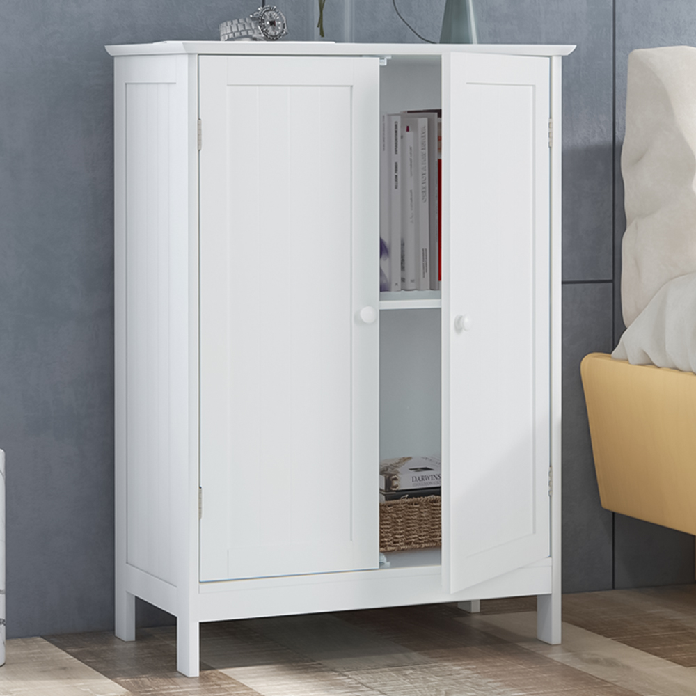 Costway 2 Door White Bathroom Floor Cabinet Image 1