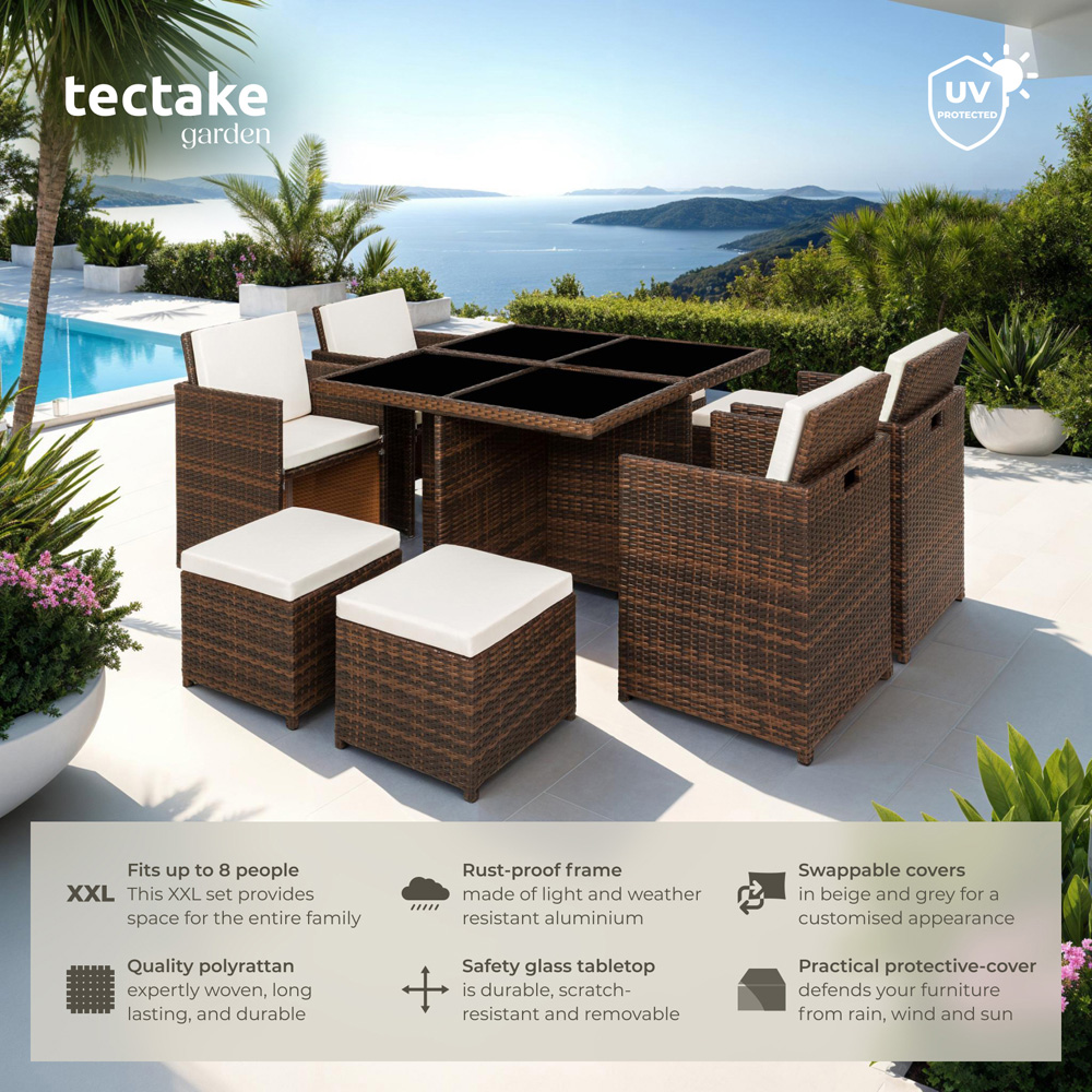 tectake Manhattan 8 Seater Rattan Garden Dining Set Black and Brown Image 6