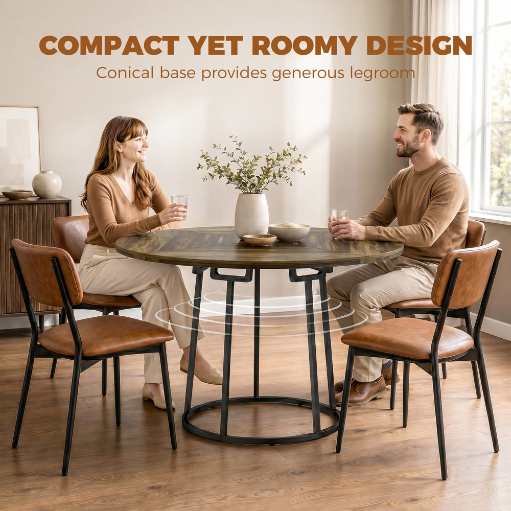 HOMCOM 6 Seater Round Dining Table Rustic Brown Image 6
