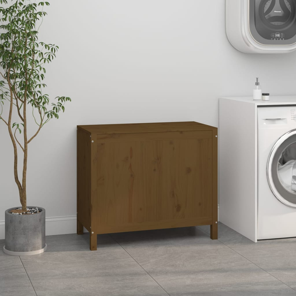 vidaXL Honey Brown Solid Pine Wood Laundry Basket 88.5 x 44 x 76cm Image 2