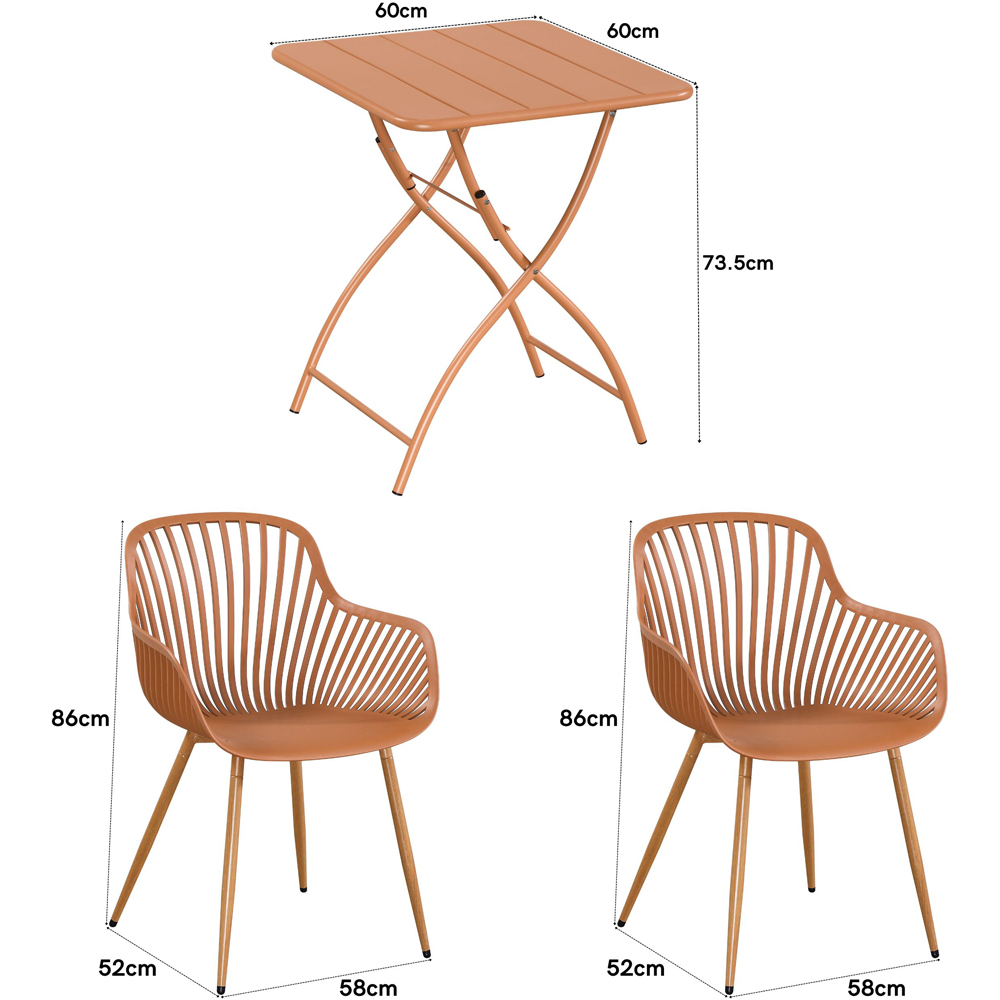 Core Products 2 Seater Terracotta Sunray Design Square Metal Foldable Table Garden Bistro Set Image 8