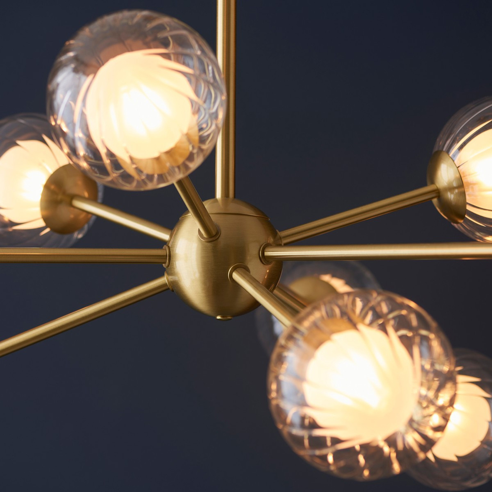 Merano Rome Satin Brass Glass Multi Arm Pendant Ceiling Lamp Image 4