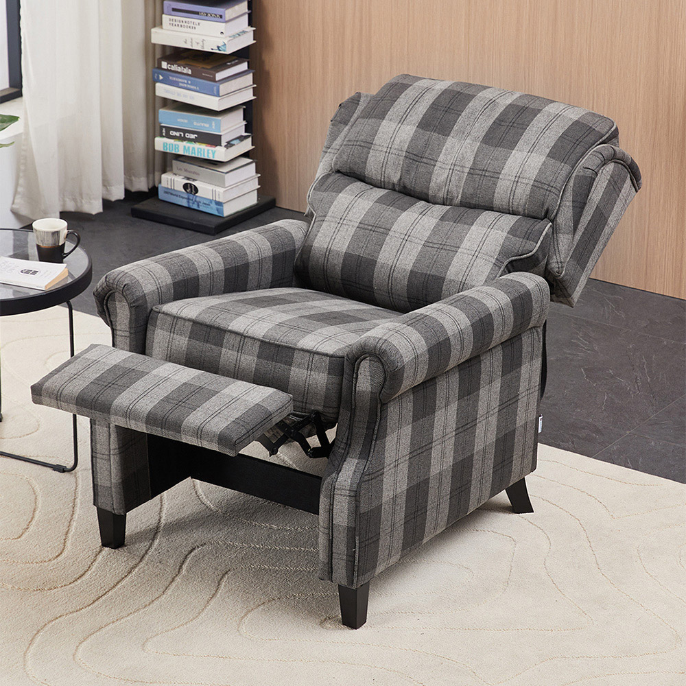 Living and Home Grey and Black Checkered Linen Upholstered Adjustable Recliner Chair Image 8