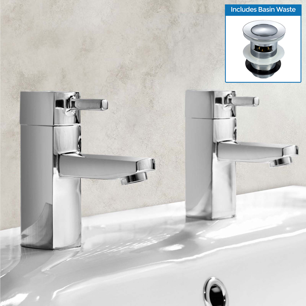 Nes Home Chrome Square Basin Hot and Cold Tap with Waste Image 2
