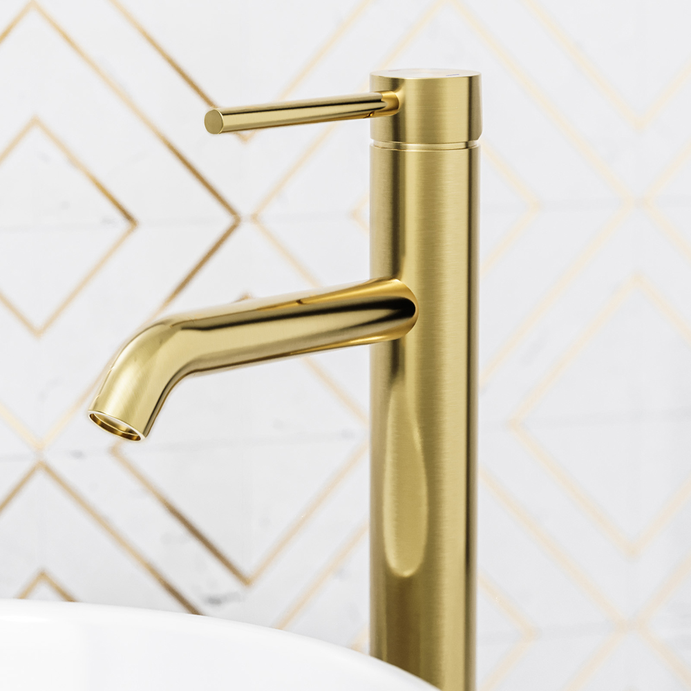 Nes Home Alice Brushed Brass Tall Single Lever Countertop Basin Mixer Tap Image 3