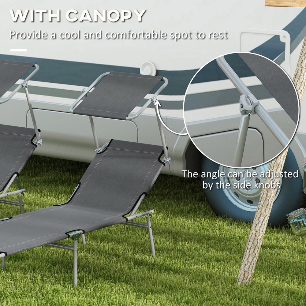 Outsunny Set of 2 Grey Adjustable Folding Sun Lounger Image 6