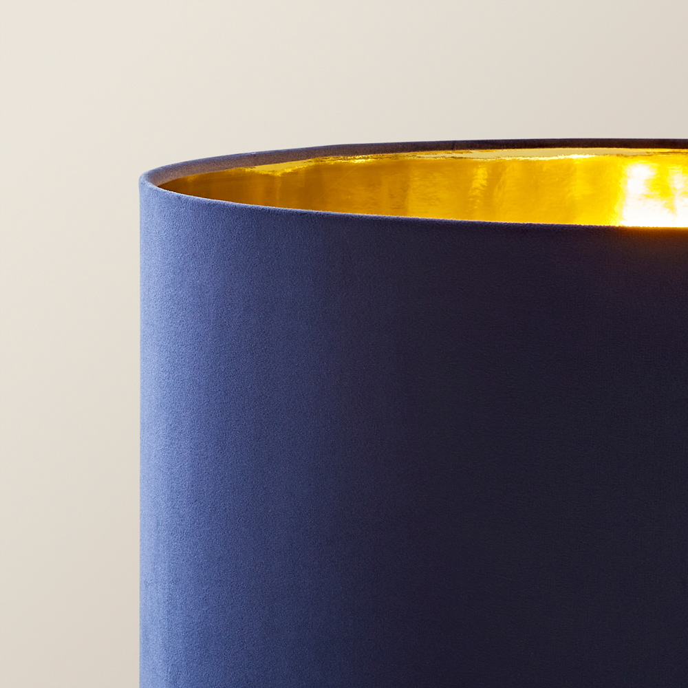 ValueLights Charlie Navy Velvet and Metallic Shade Gold Floor Lamp and Bulb Image 3