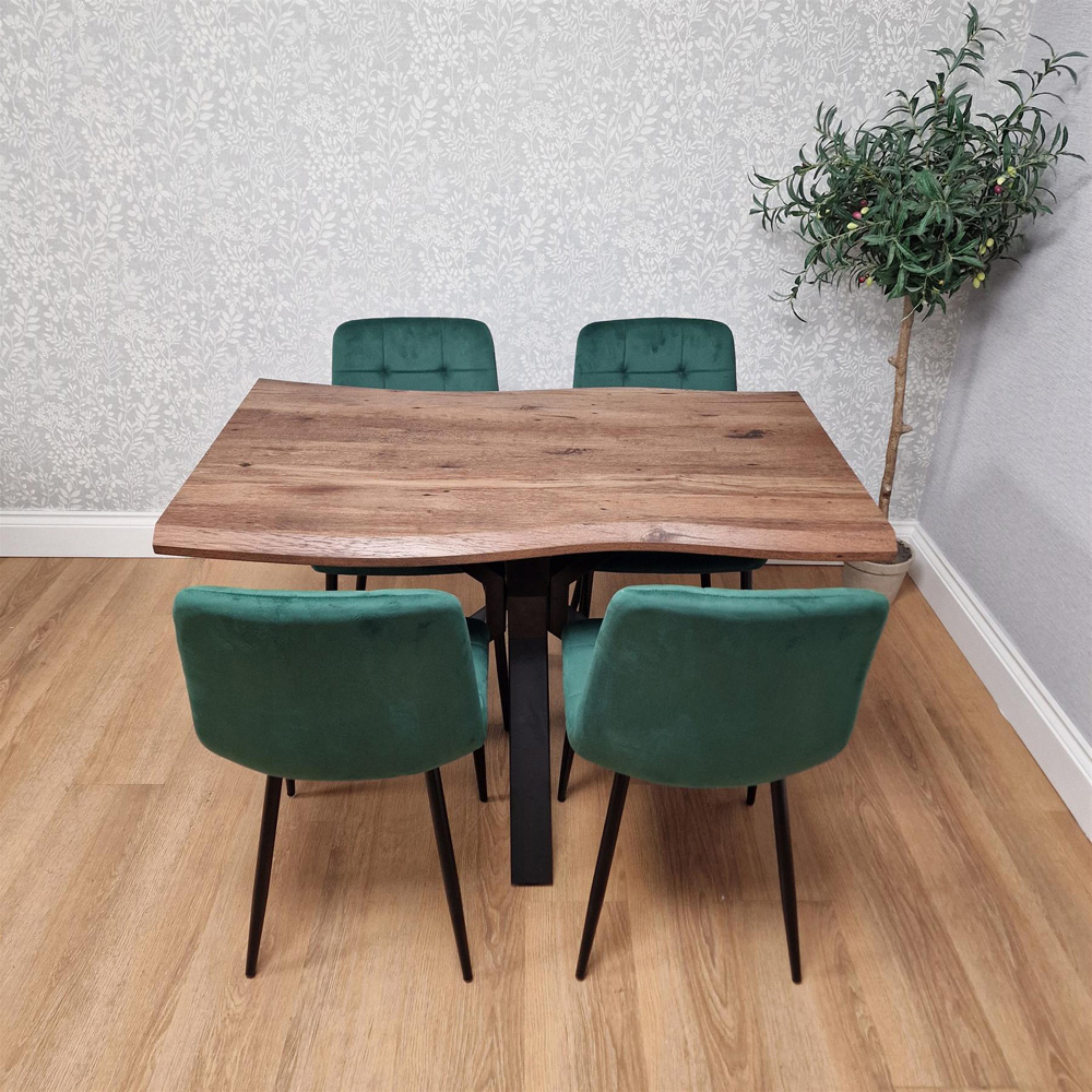 Kosy Koala 4 Seater Wooden Effect Velvet Dining Set Green Image 3