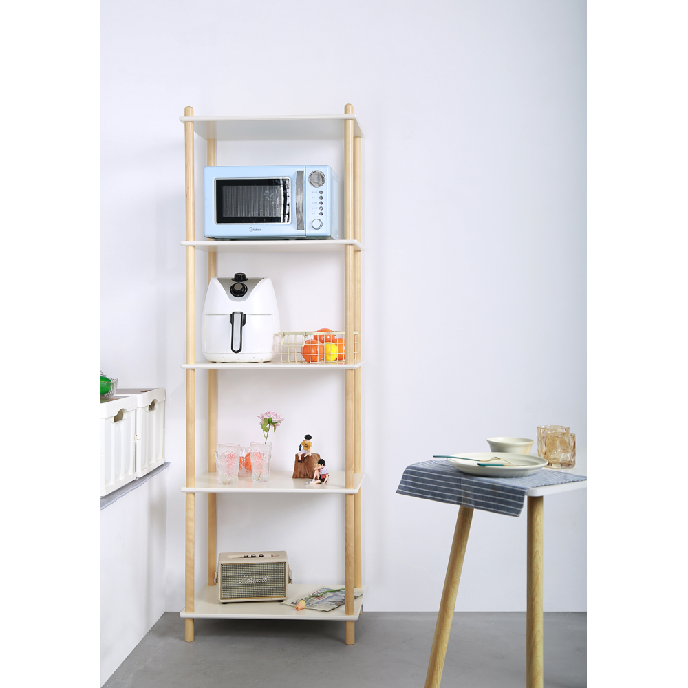 FurnitureHMD 5 Shelf Natural and White Bookcase Image 3