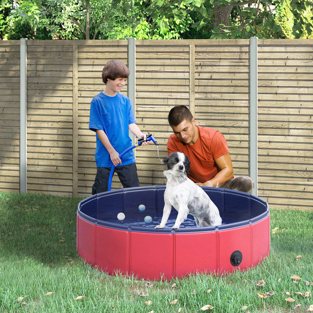 PawHut Red Foldable Pet Paddling Pool Image 2