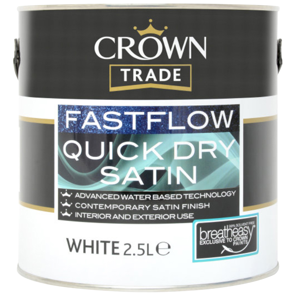 Crown Trade Fastflow Satin White Quick Dry Paint 2.5L Image 2