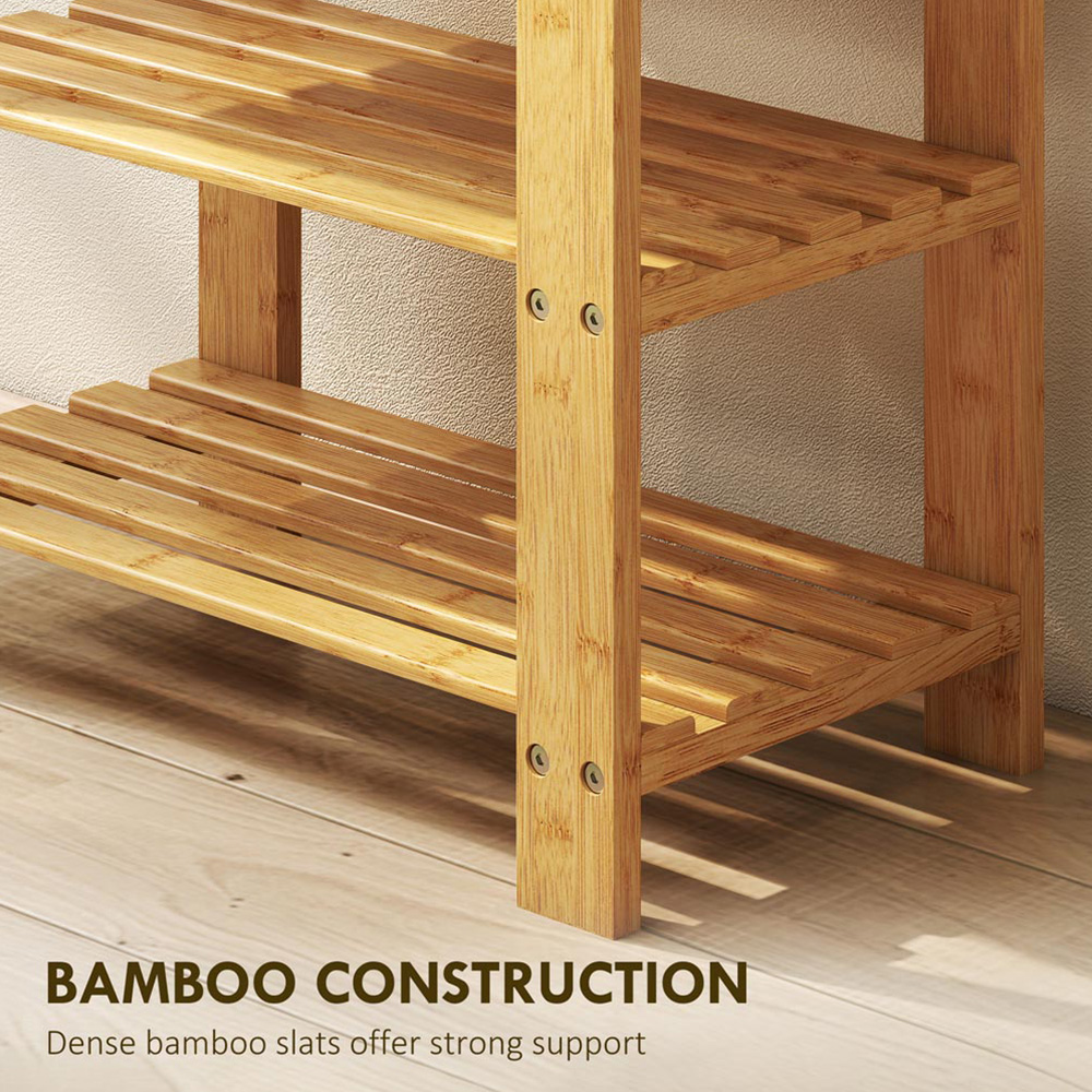 Portland 2 Shelf Wood Finish Bamboo Entryway Shoe Bench Image 5