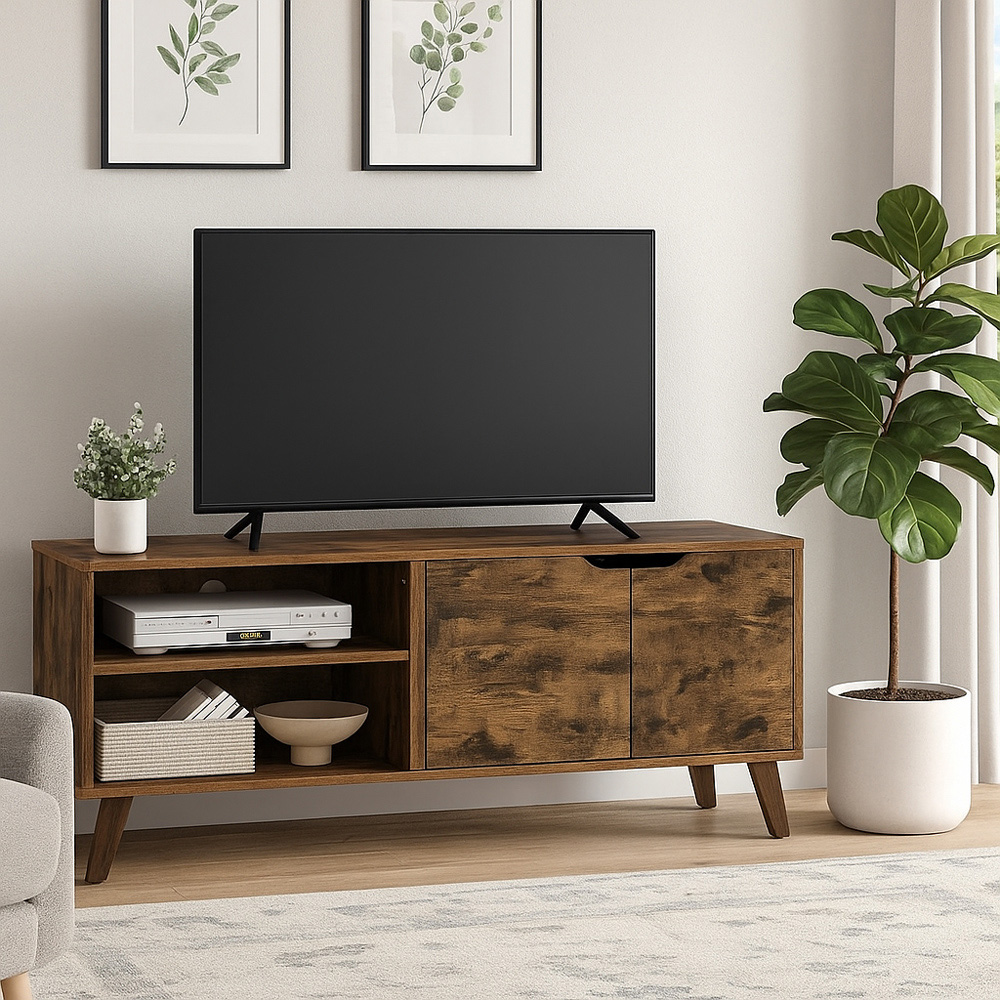 Modcraft 2 Door 2 Shelf Rustic Brown Industrial-Style TV Unit Image 4
