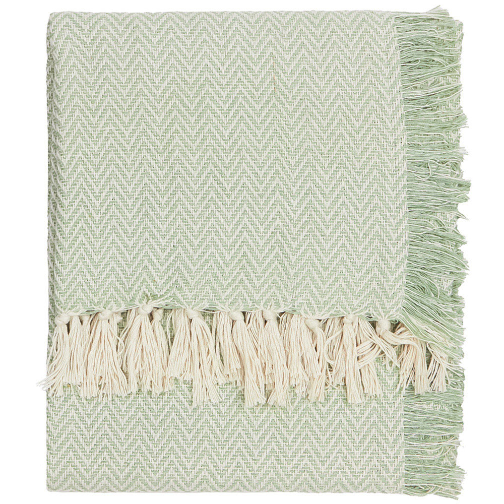 Yard Wisley Green Herringbone Woven Throw 130 x 180cm Image 1
