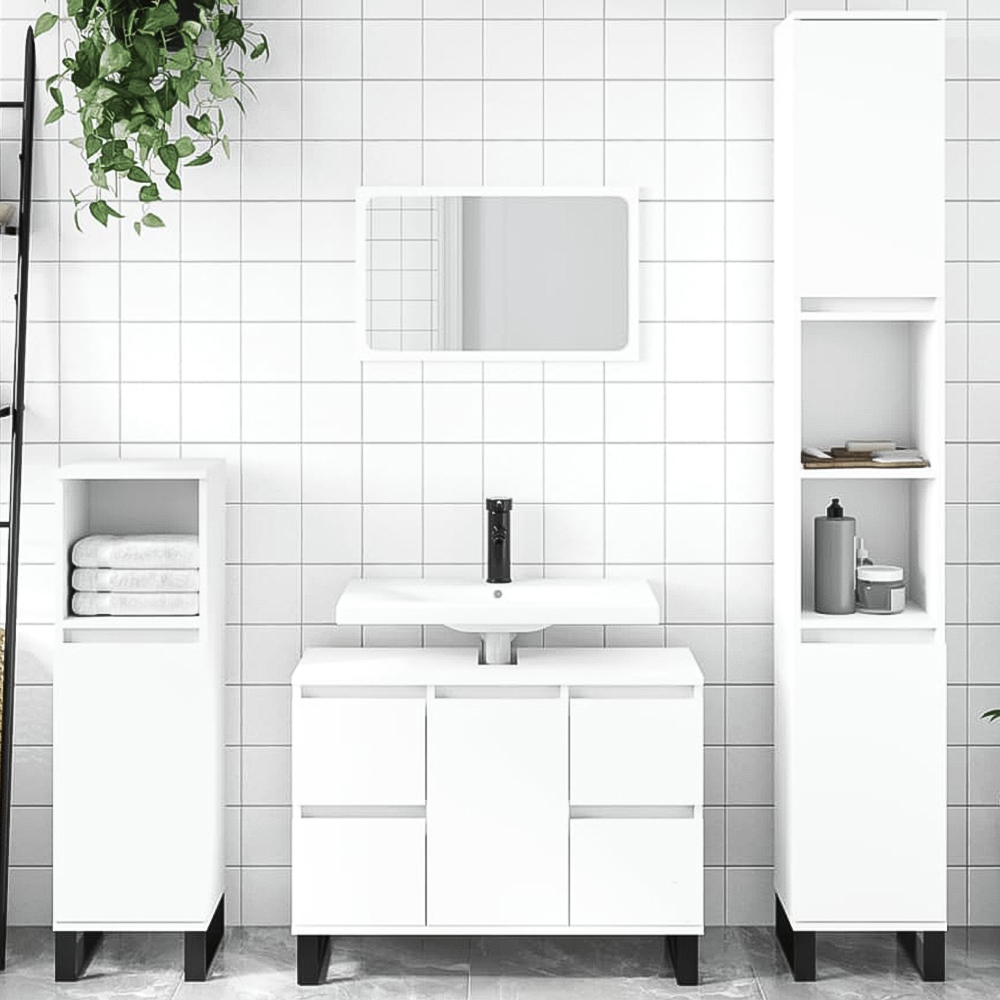 vidaXL Single Door Single Shelf White Slim Freestanding Bathroom Cabinet Image 1