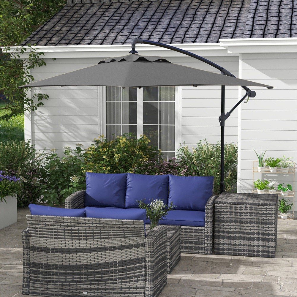 Outsunny Grey Crank Handle Cantilever Banana Parasol with Cross Base 3 x 2m Image 2