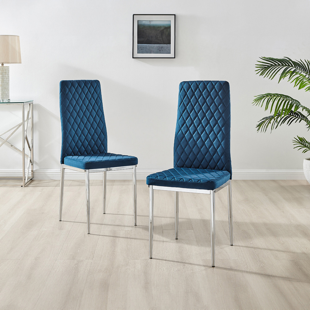 Furniturebox Copeland Valera Marble Effect 4 Seater Dining Set White Navy Chrome Image 3