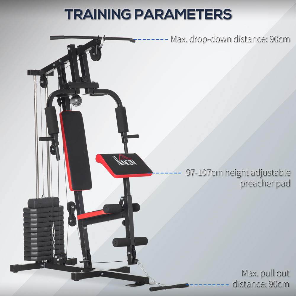HOMCOM Multi Exercise Red Gym Workout Station with Weight Stack Image 6