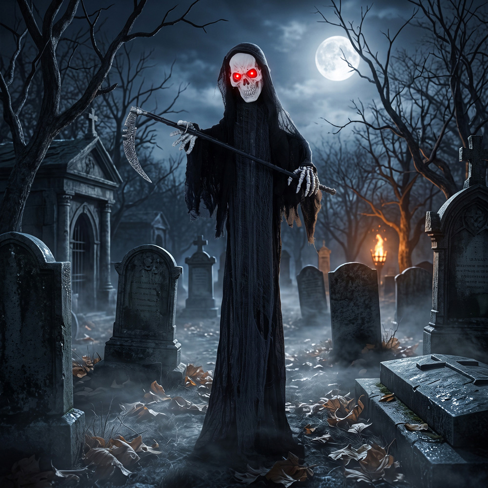 HOMCOM Light Up Life-Size Animated Grim Reaper Halloween Decoration 6ft Image 2