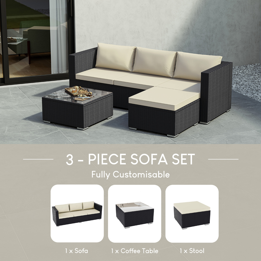 GARDEN VIDA Hampton 4 Seater Black PE Rattan Garden Corner Lounge Set with Cover Image 5