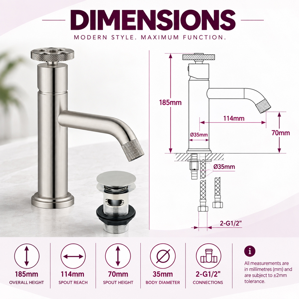 Go Bathrooms Urban Brushed Nickel Mono Basin Mixer Tap Image 6