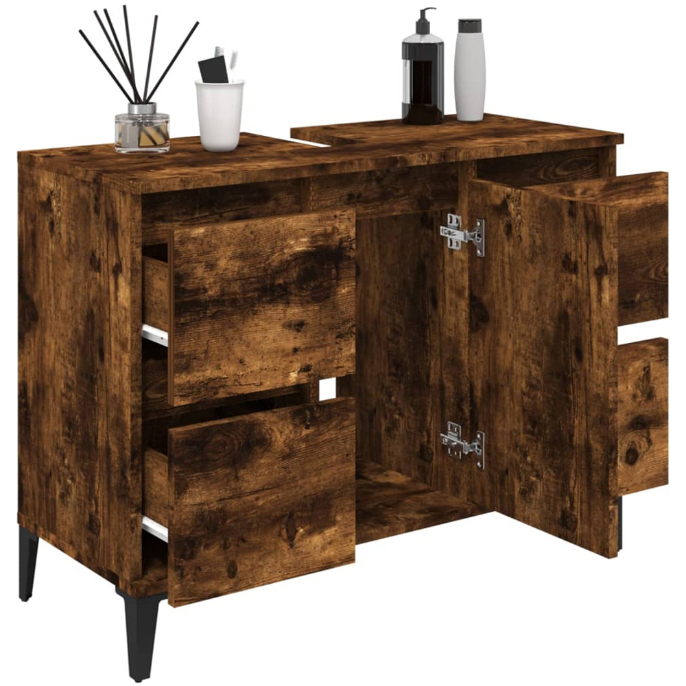 vidaXL Single Door 4 Drawer Brown Bathroom Cabinet Image 4