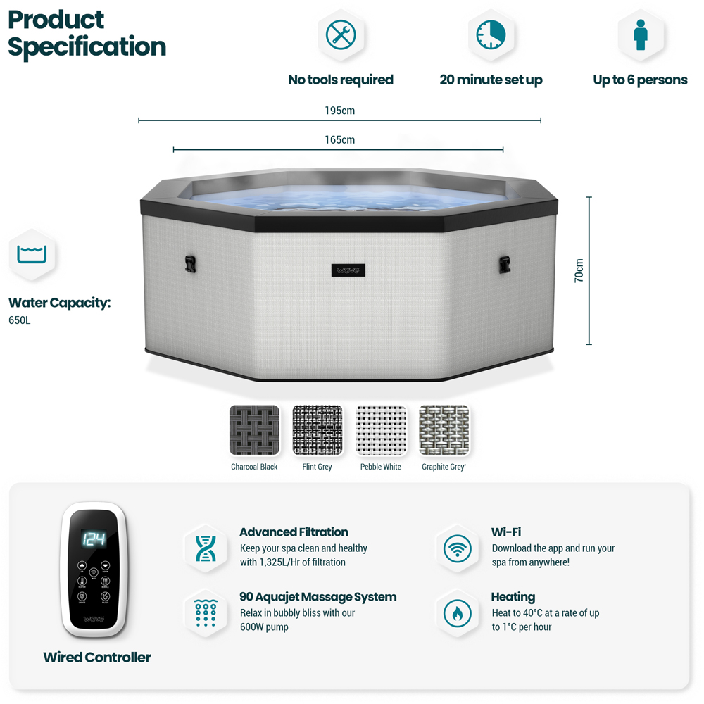 Wave Como 6 Person Octagon Charcoal Rattan Hot Tub Spa Image 5
