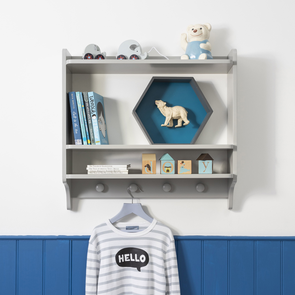 Noa and Nani Hege 3 Shelf 4 Hook Silk Grey Wall Mounted Storage Unit Image 5