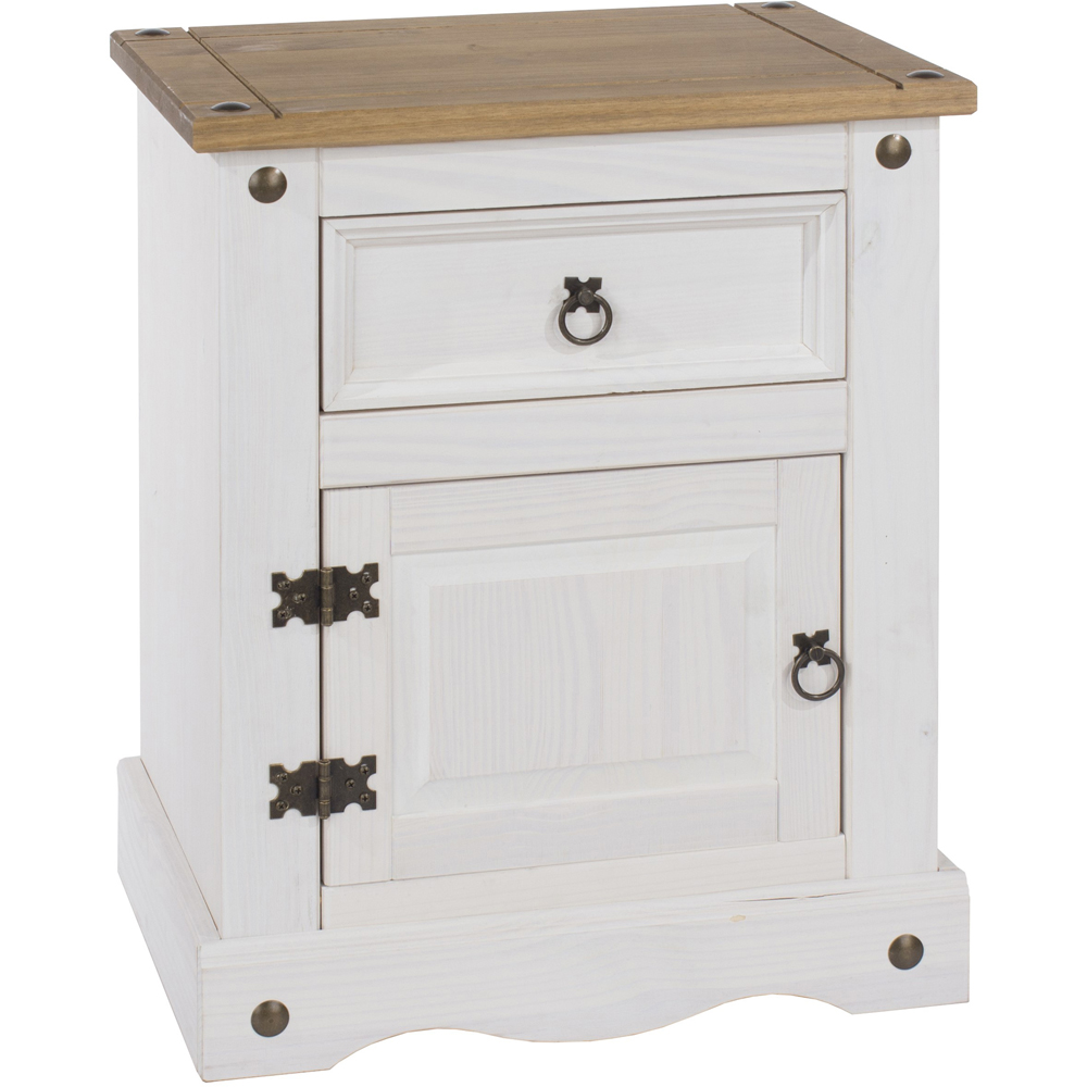 Core Products Corona Single Door Single Drawer White Bedside Table Image 2