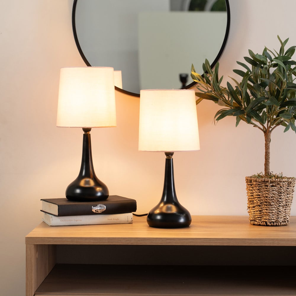 ValueLights Teardrop Pink Shade Black Touch Table Lamp with Bulb 2 Pack Image 2