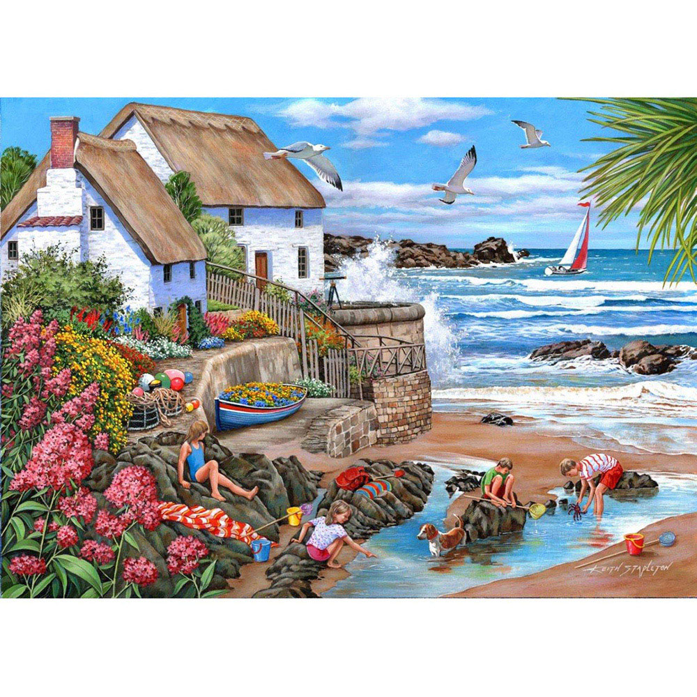 The House of Puzzles Seaspray Cottages 1000 Piece Jigsaw Puzzle Image