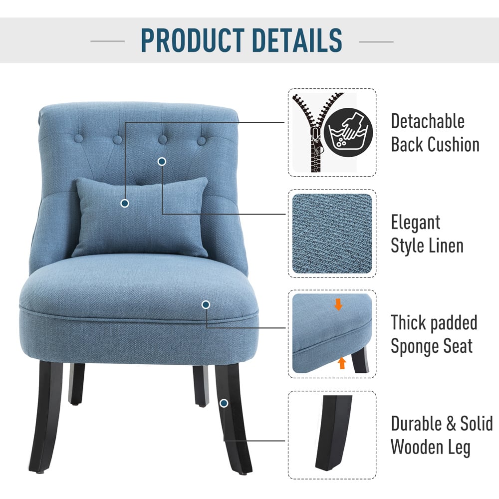 Portland Blue Tufted Accent Chair with Pillow Image 4