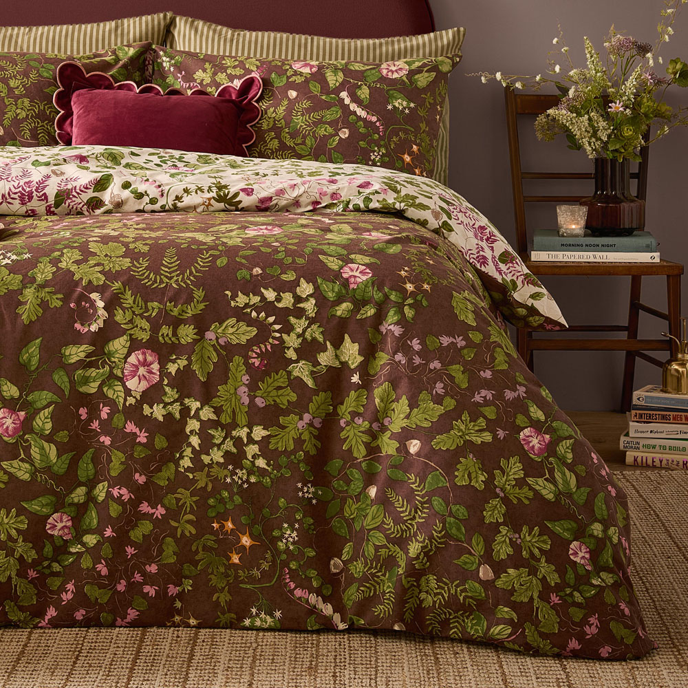 Furn Flora Wilde Super King Size Chocolate Reversible Duvet Cover Set Image 4